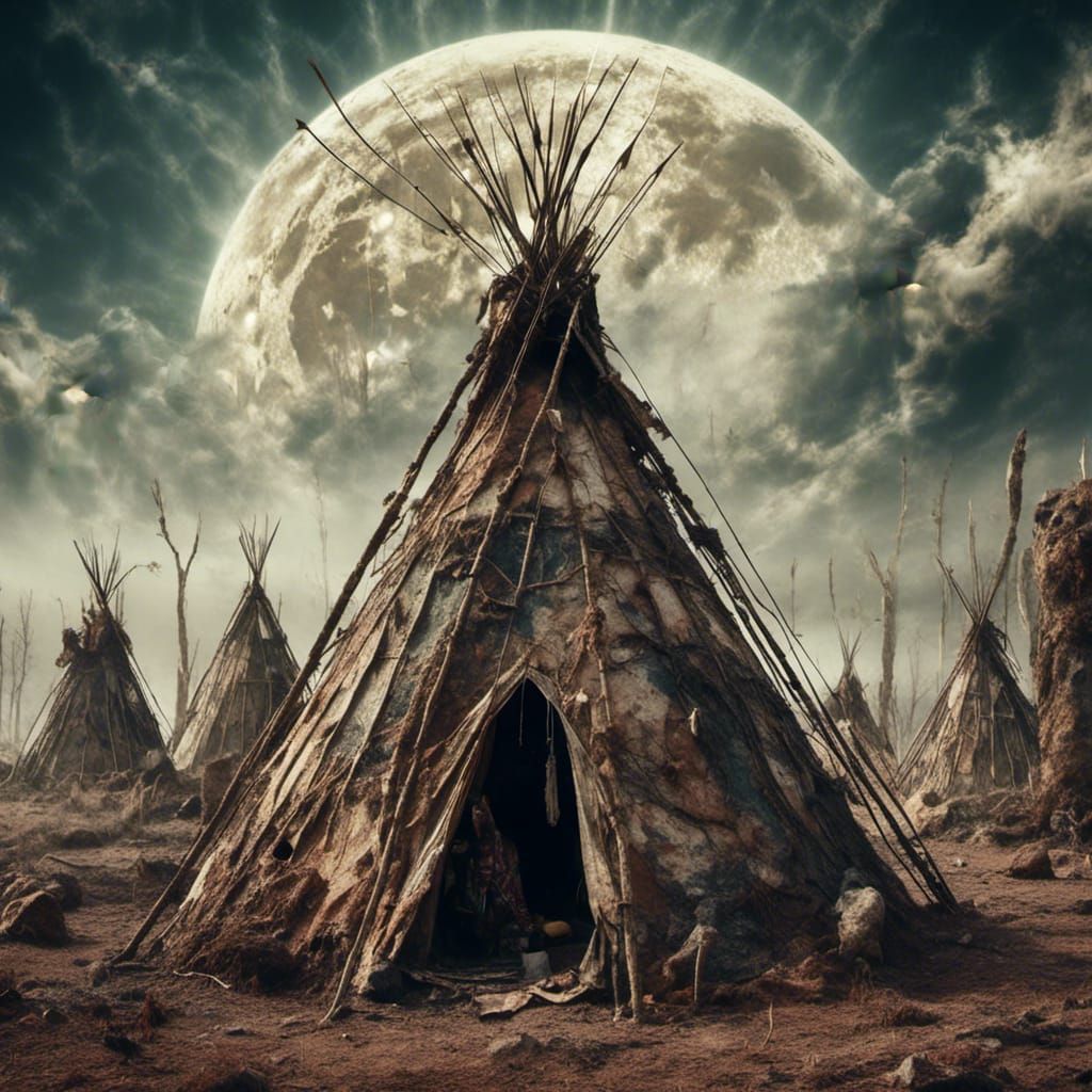 Creepy Aliens on Moon with Native American Camp