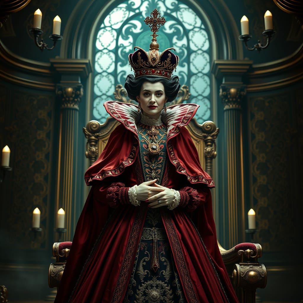 Queen of Hearts in Victorian Throne Room