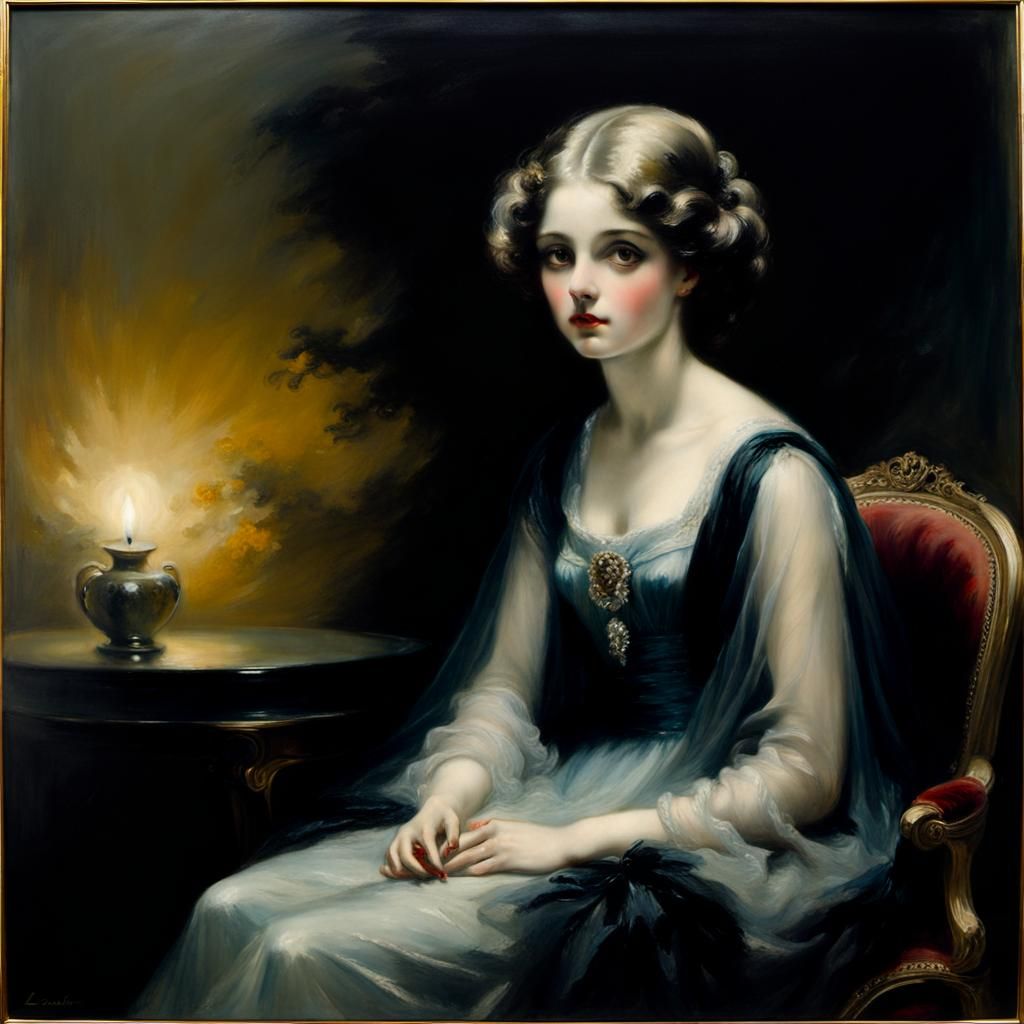 Melancholy Woman: Haunting Oil Portrait in Shadowed Lighting