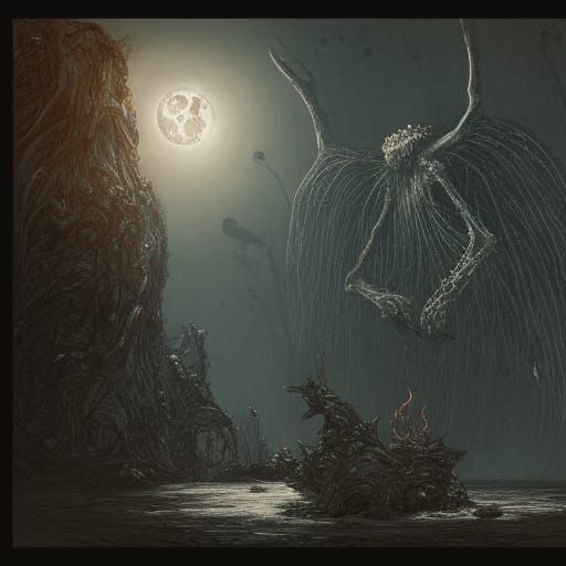 Bloodborne Boss's Moonlit Prayer: Detailed Digital Illustrat...
