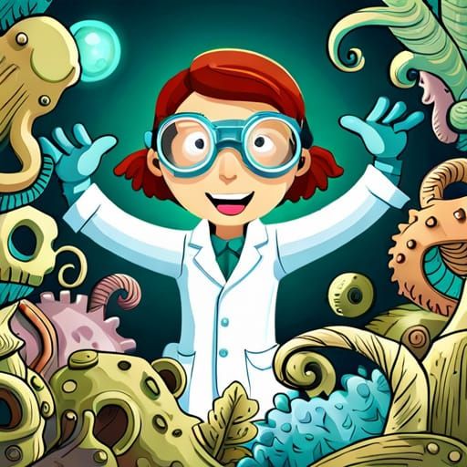 Cute Mad Scientist with Plants in Laboratory