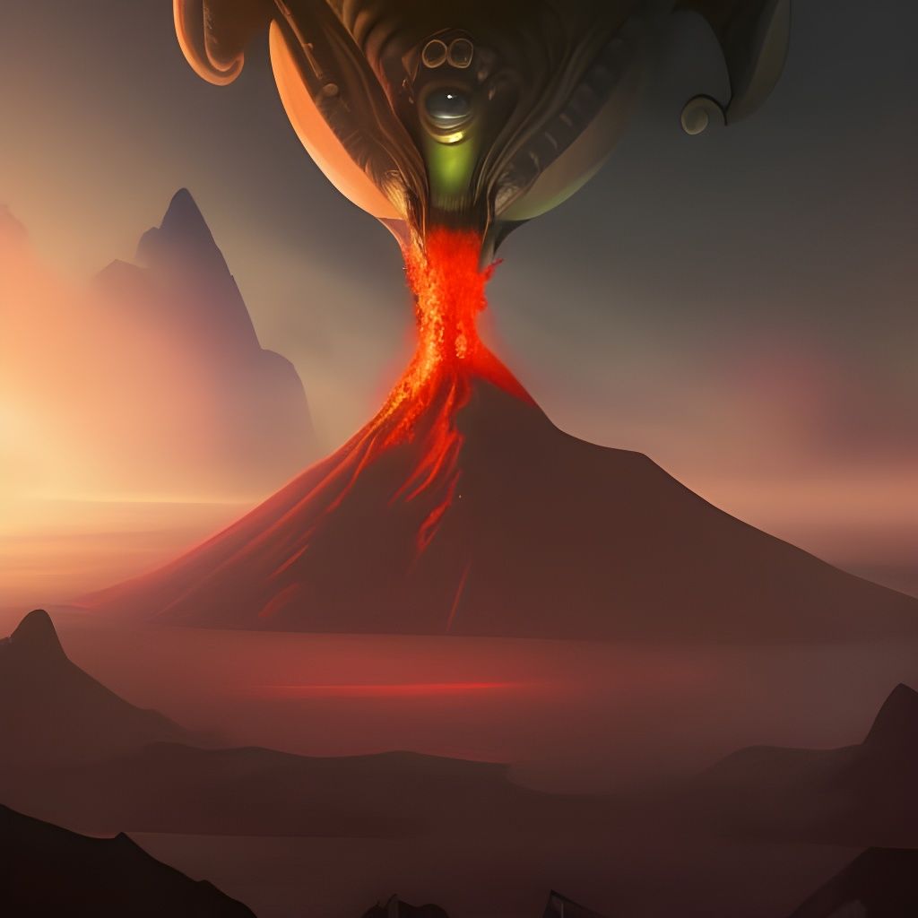 Xenu Throwing People Into Volcano: Detailed Matte Painting