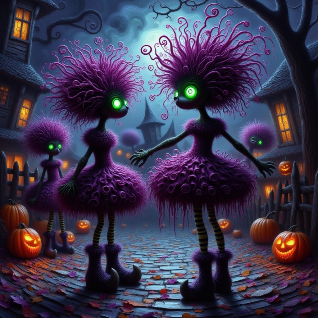 Bizarre Creatures Trick-or-Treating on Halloween Night