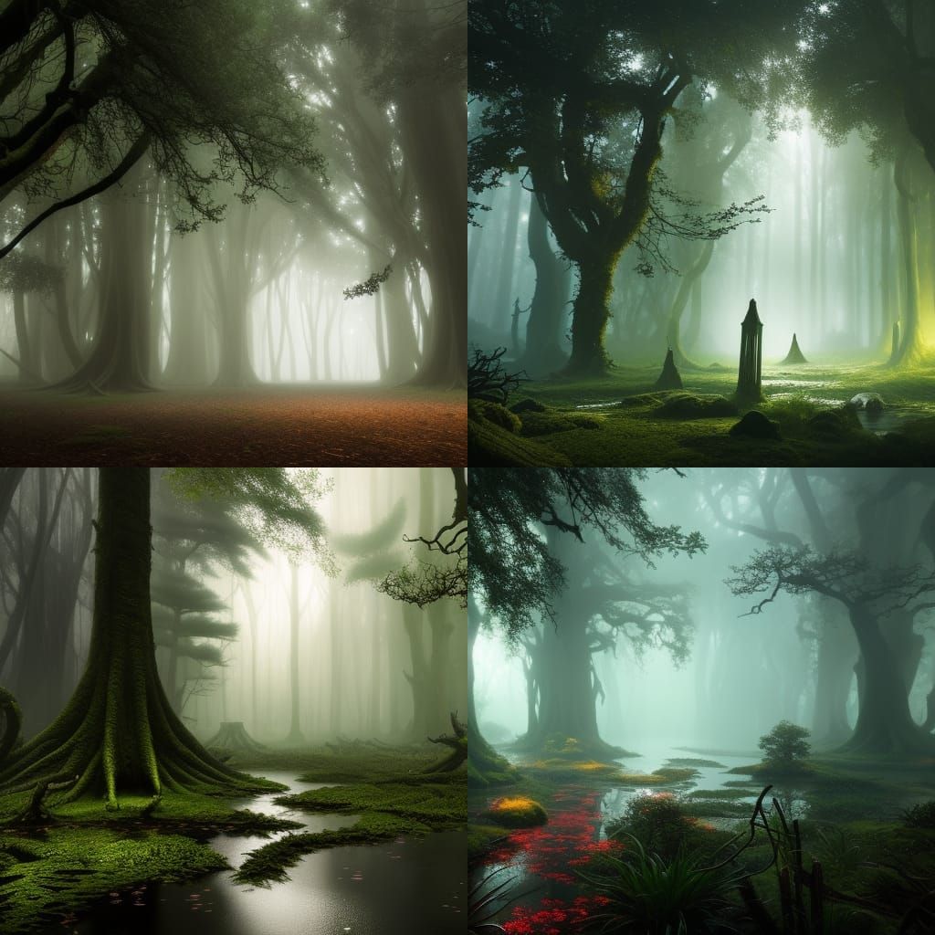 Dark Fantasy Mystical Grove with Eerie Lighting