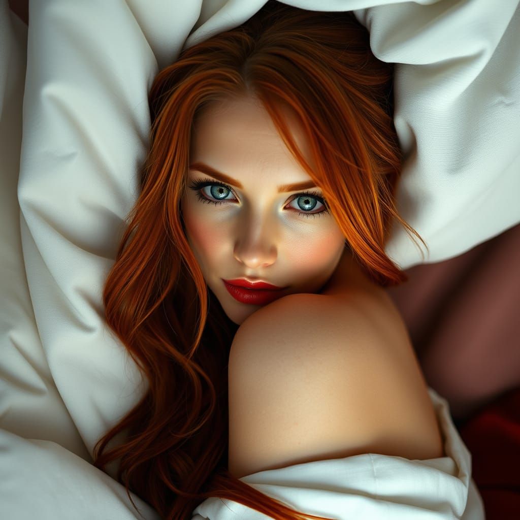 Hyperrealistic Portrait of Redhead in White Lace