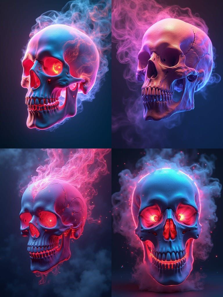 Vibrant Neon Skull in Psychedelic Smoke