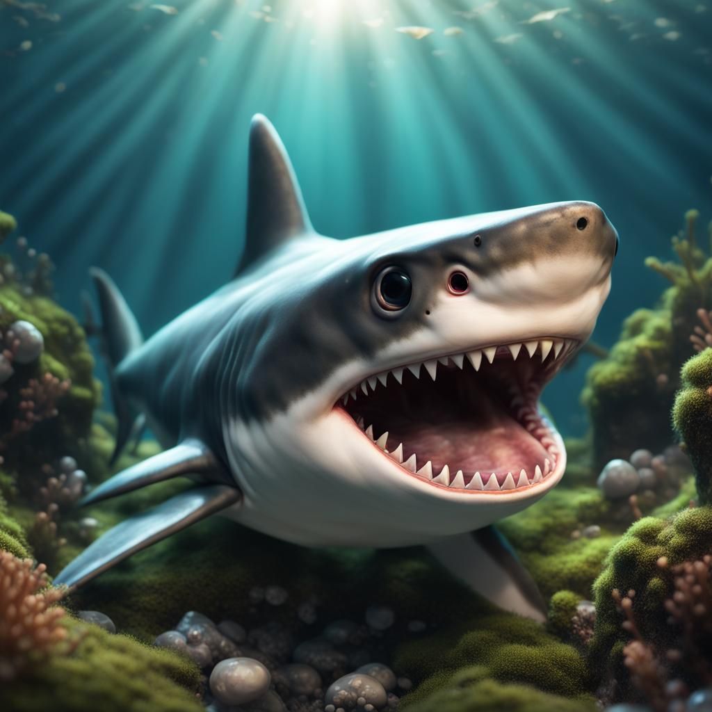 Cute Baby Shark with Gigantic Grin, 3D Render