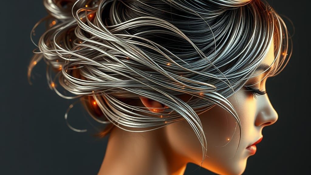 Molten Silver Hairstyle in Surreal Digital Art