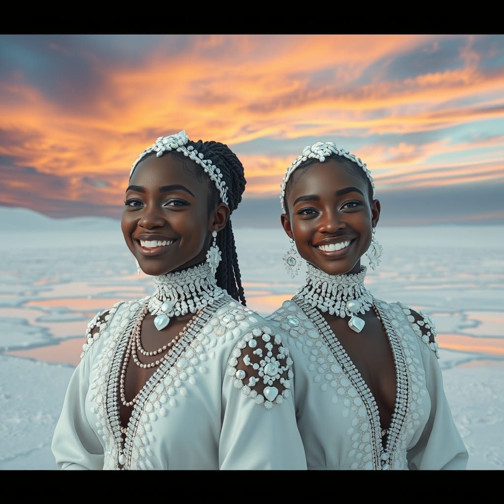 Crystal Adorned Women in Desert Landscape