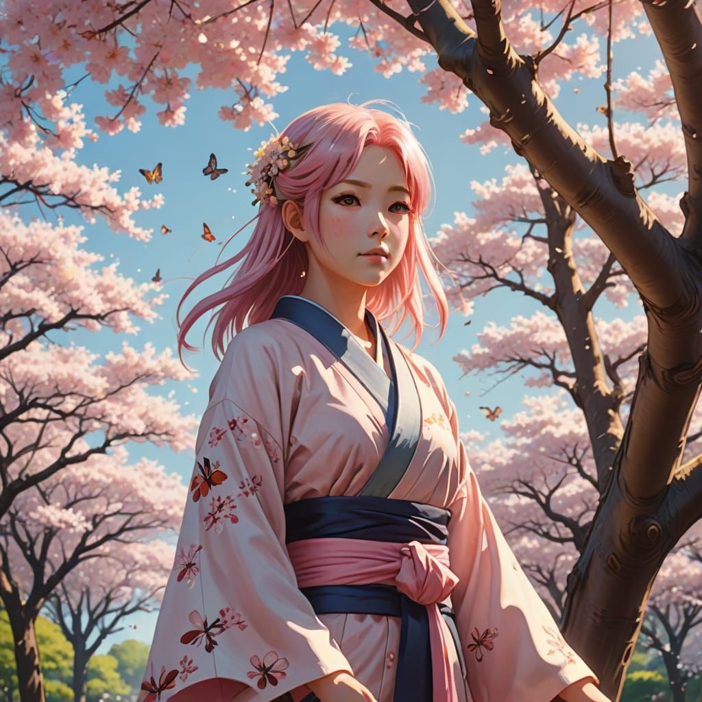 Anime Girl Casting Spell Under Sakura Tree