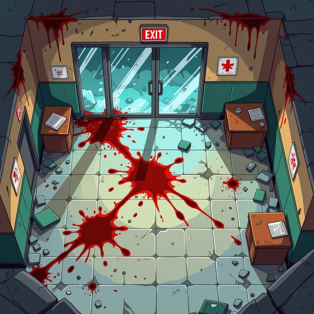 Zombie Apocalypse: Top-Down View of Destroyed Office