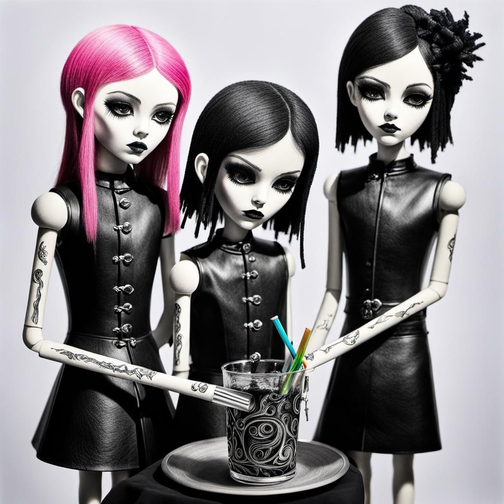 Goth Band Crayon Drawing with Rayograph Elements