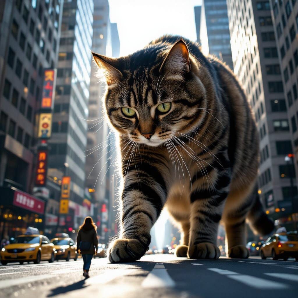 Giant Tabby Cat in City Street, Megalophobia