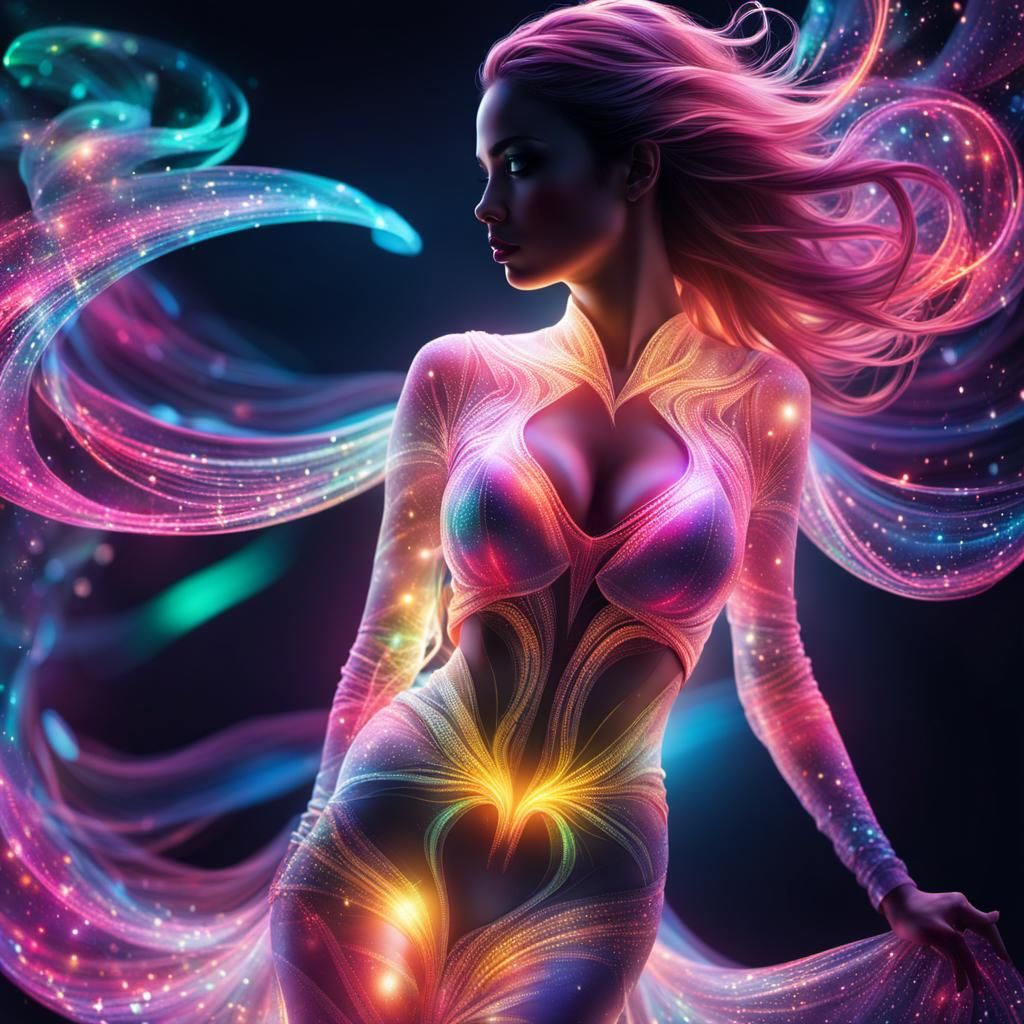 Translucent Silhouette in Neon Lights