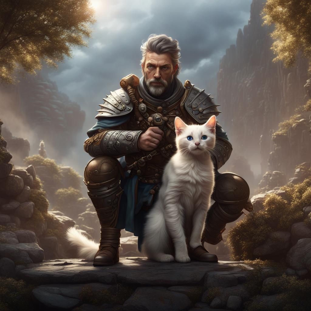 Shepherd Warrior and Kitten: Fantasy Concept Art