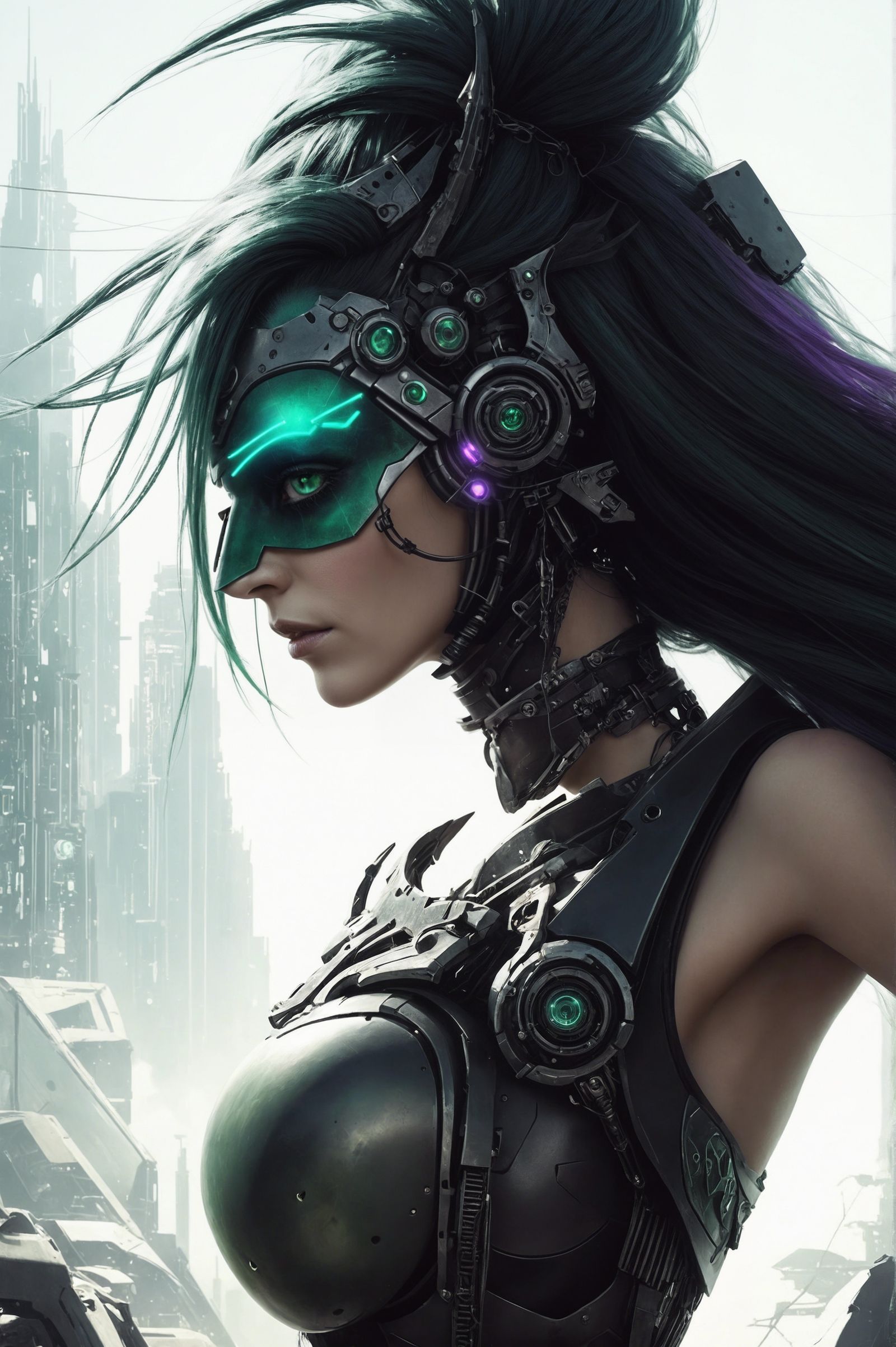 Cyberpunk Dark Elf Goddess in Hyper-Detailed City