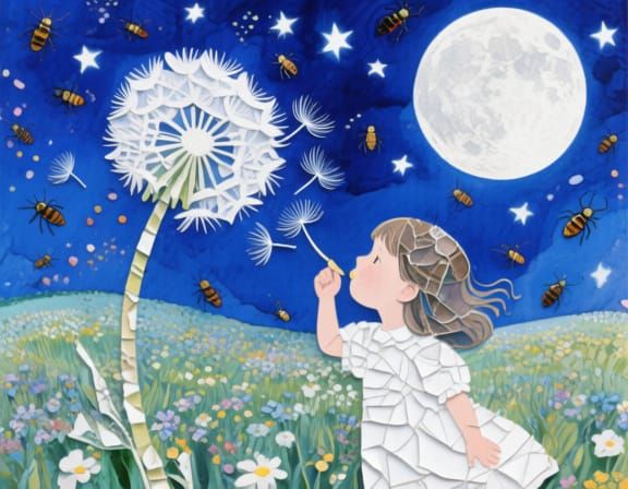 Dandelion Dreamscape: Embossed White Artwork