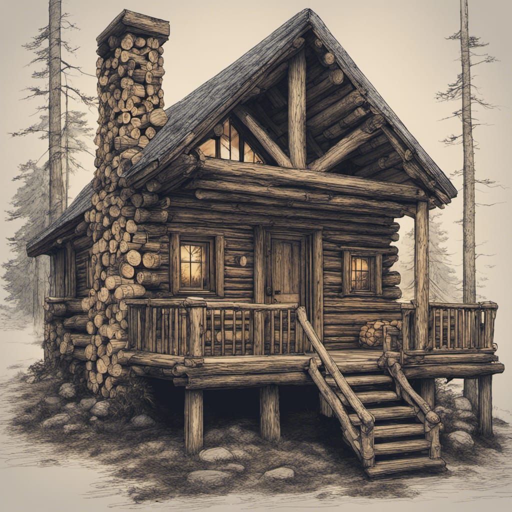 Log Cabin Blueprint Floor Plan with Loft