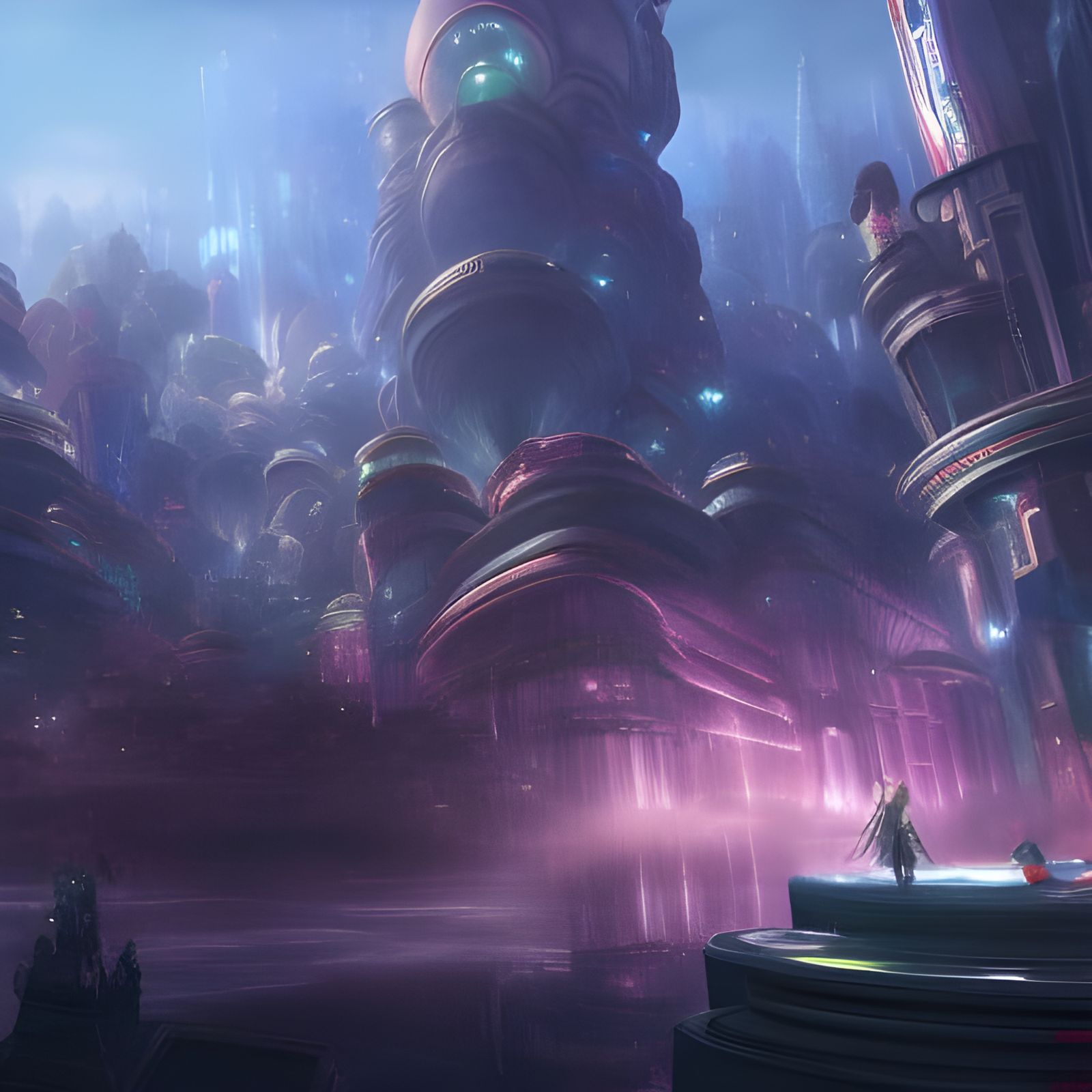 Futuristic Balamb City Architecture in Fantasy Art Style