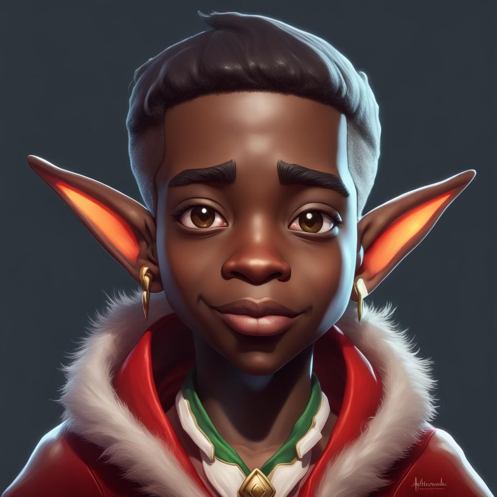 Chibi Black Elf: Christmas Portrait in Artstation Style