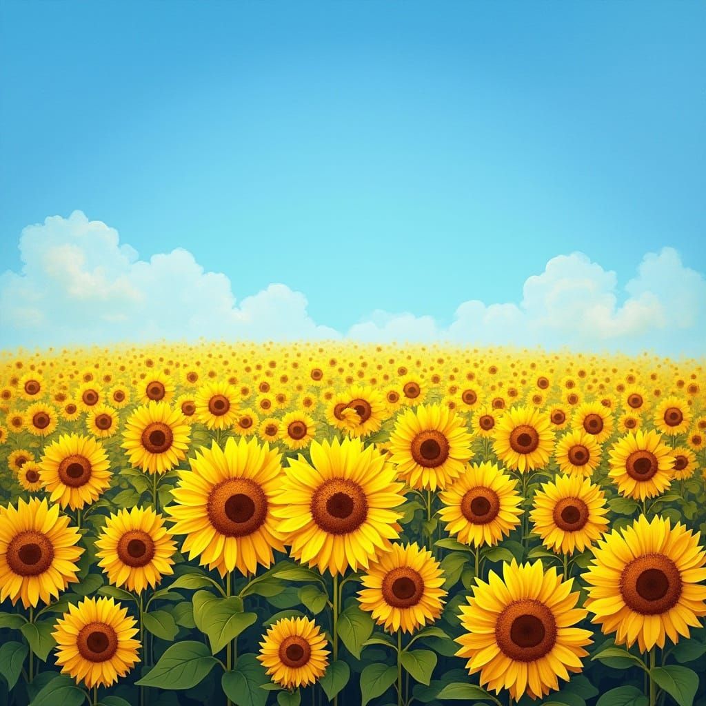 Blue Sky and Yellow Sunflower Field