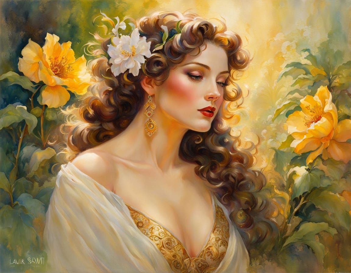 Aphrodite Pin-Up Art in Vibrant Watercolor Style