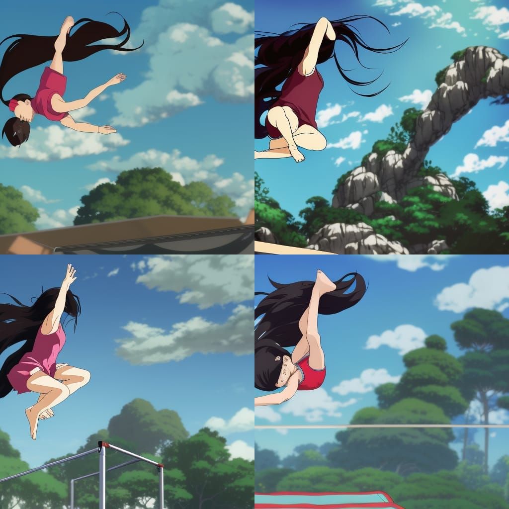 Girl Doing Frontflip in Studio Ghibli Anime Style