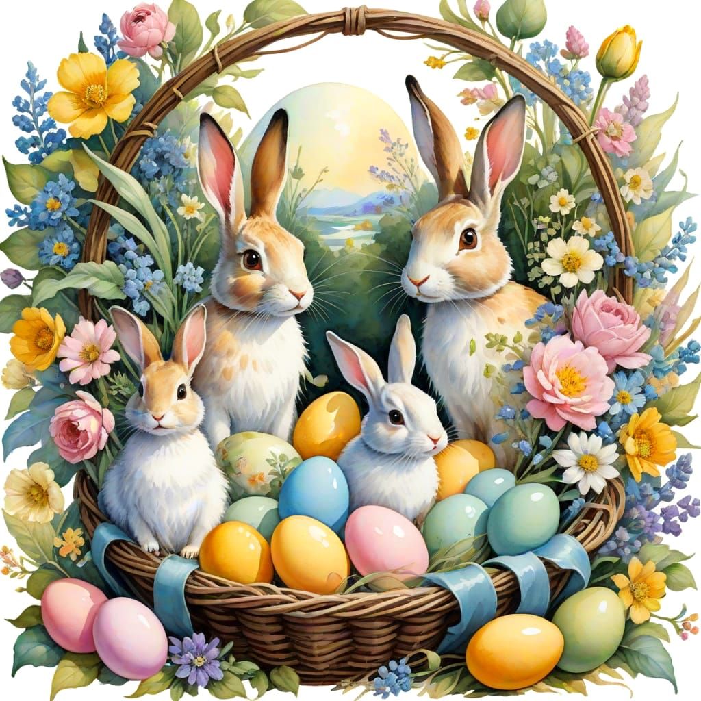 Vintage Whimsical Easter Wonderland in Gouache Style