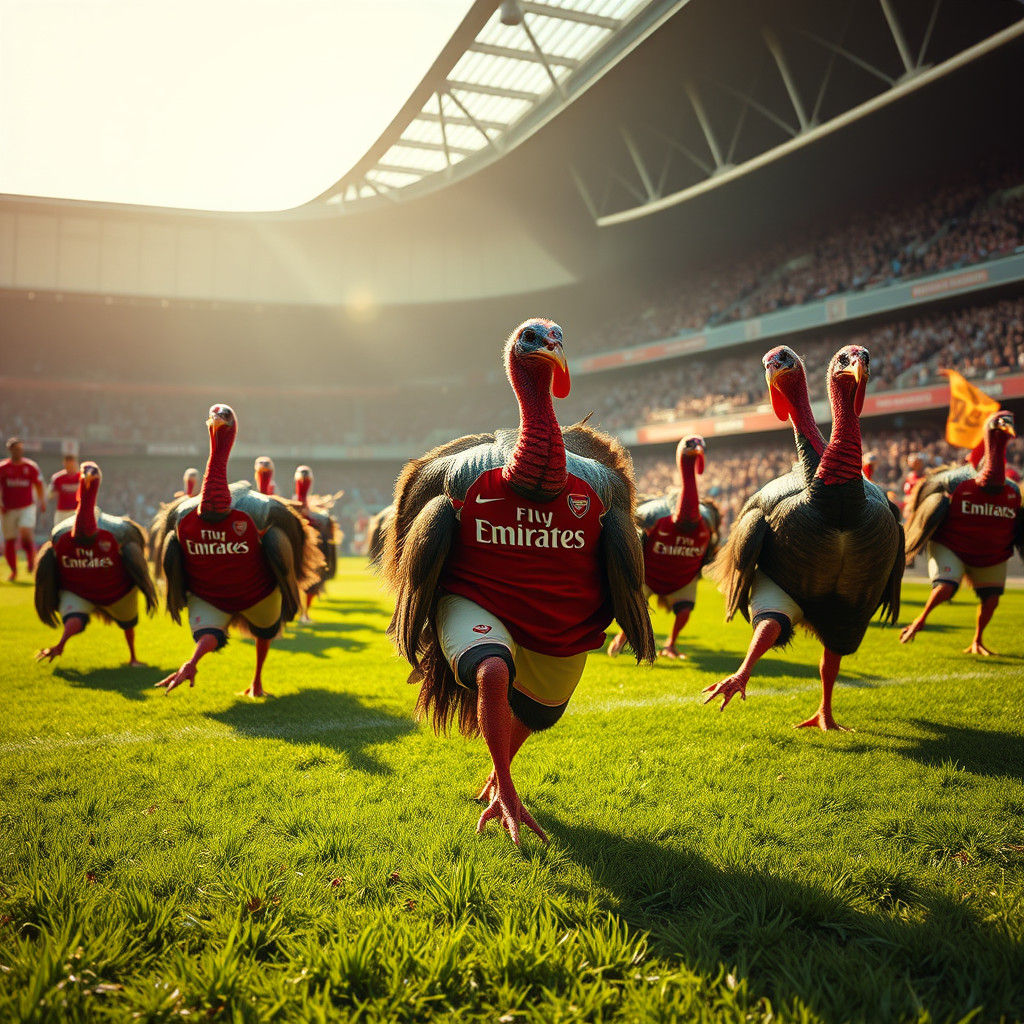 Turkeys Play Soccer in Arsenal Gear