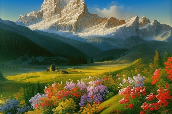 Zugspitze Spring: Romanticism and Realism Landscape Painting