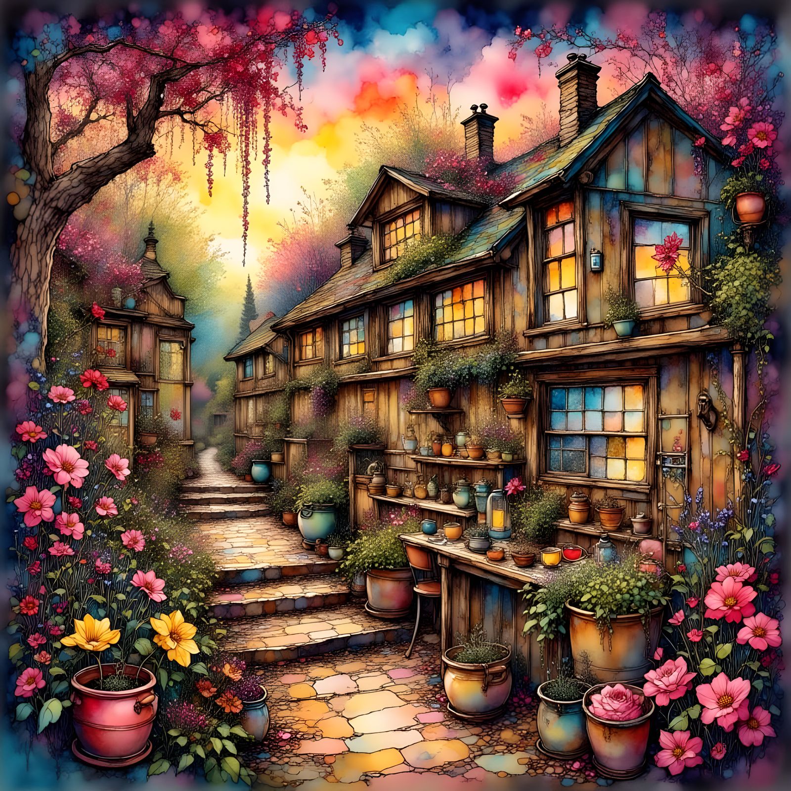 Surreal Dreamscapes in Ink Poetry Style