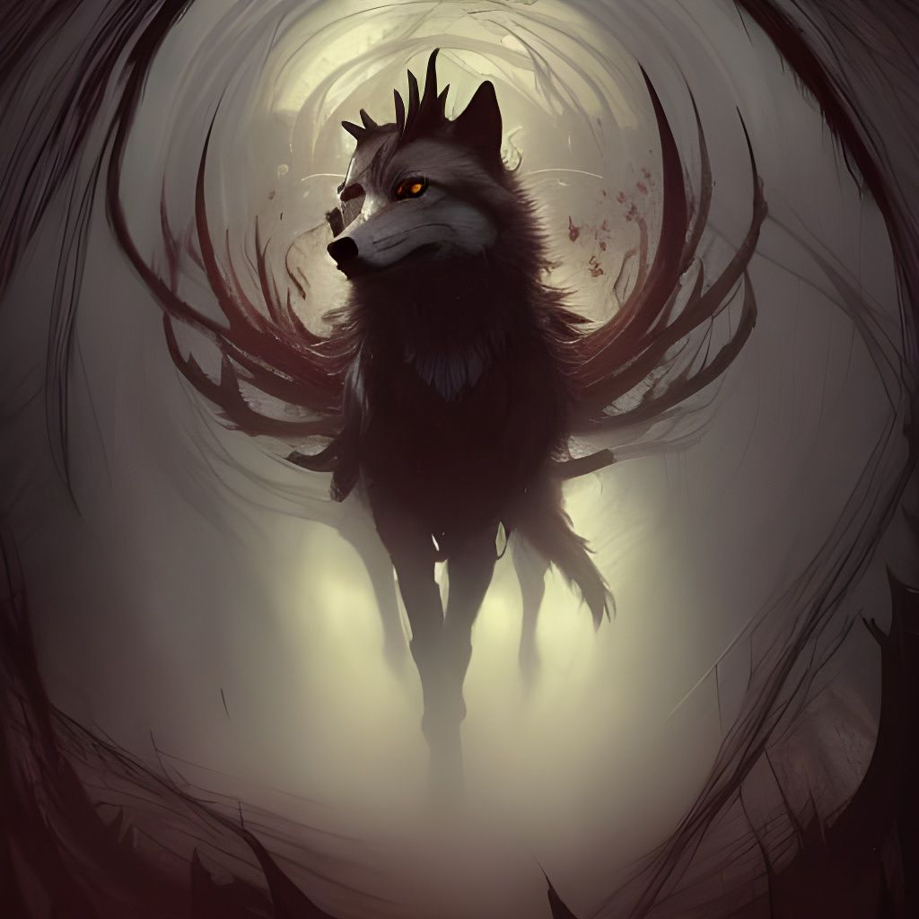 Dark Fantasy Wolf Totem in Horror Style