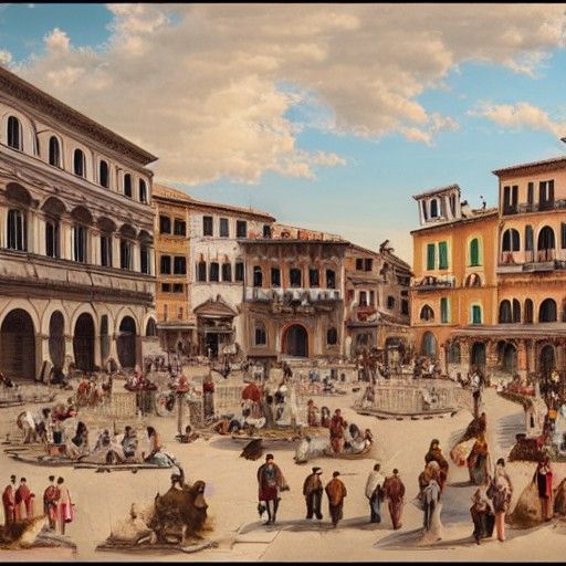 Vacant Italian Piazza: Detailed Matte Painting