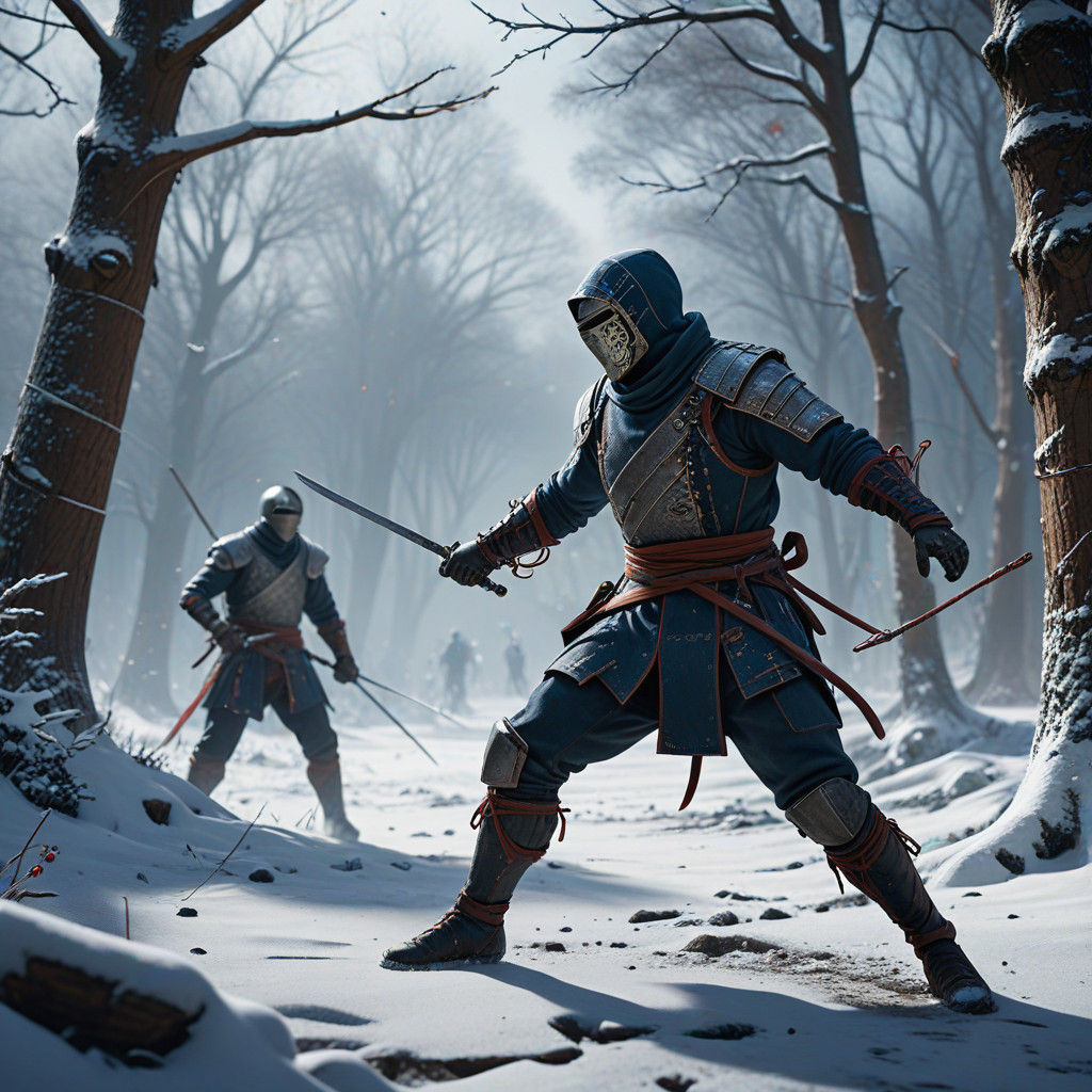 Epic Winter Fencing Fantasy Scene