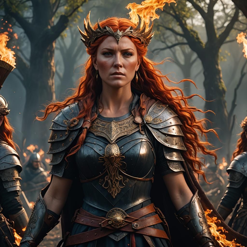 Flaming Haired Boudicca Portrait in Detailed Digital Paintin...