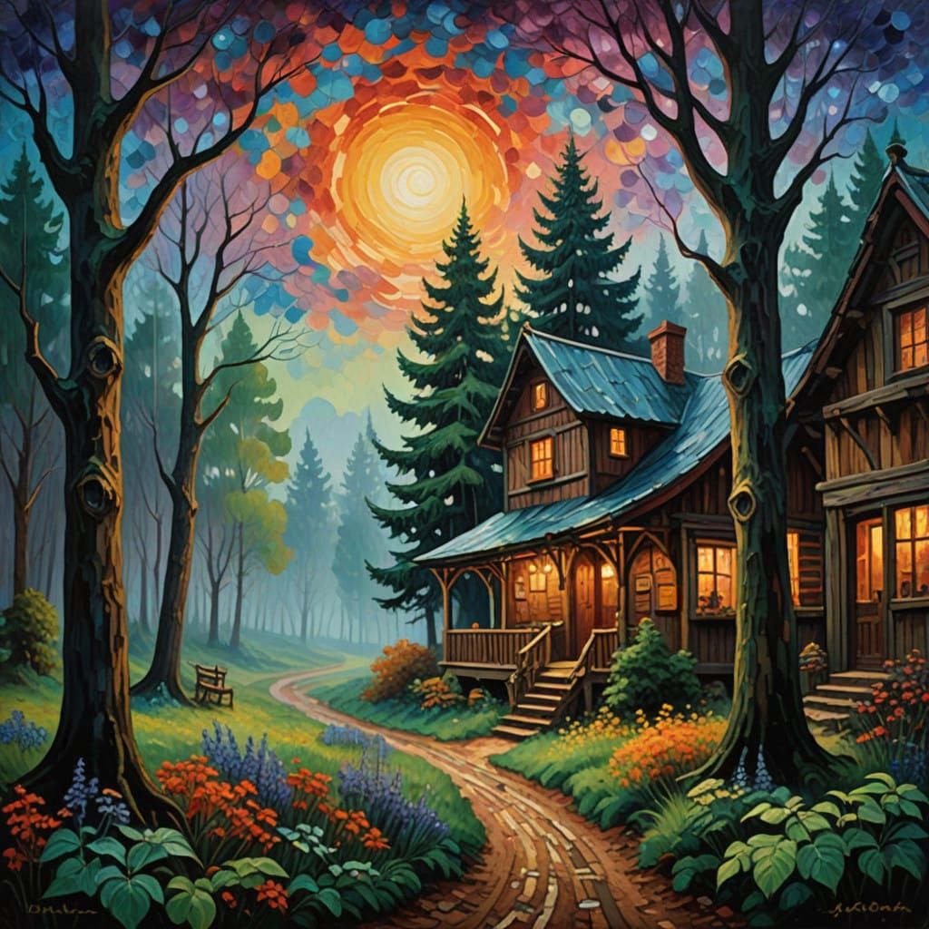 Enchanted Forest Emporium in Whimsical Oil Painting Style