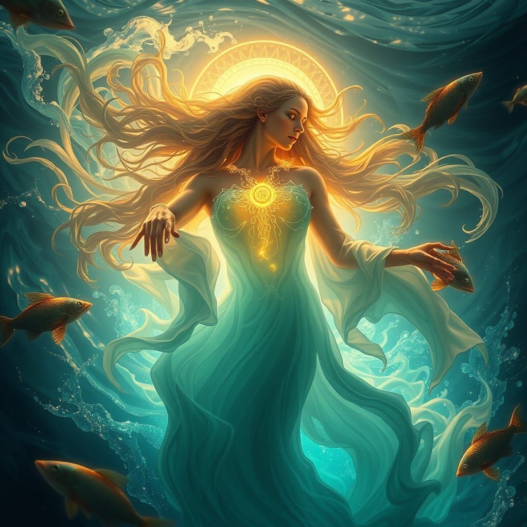 Ethereal Water Goddess in Art Nouveau Style