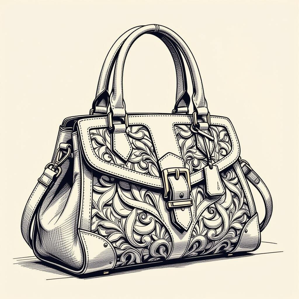 Technical Drawing of an Intricate Designer Bag