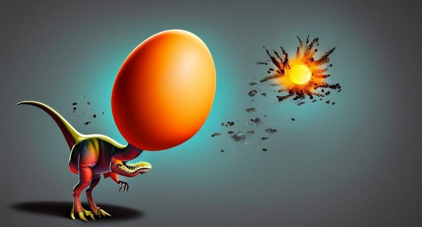Dinosaur Cooks Egg on Meteorite: Digital Art