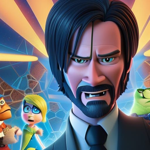 John Wick as Animated Pixar-Style Concept Art