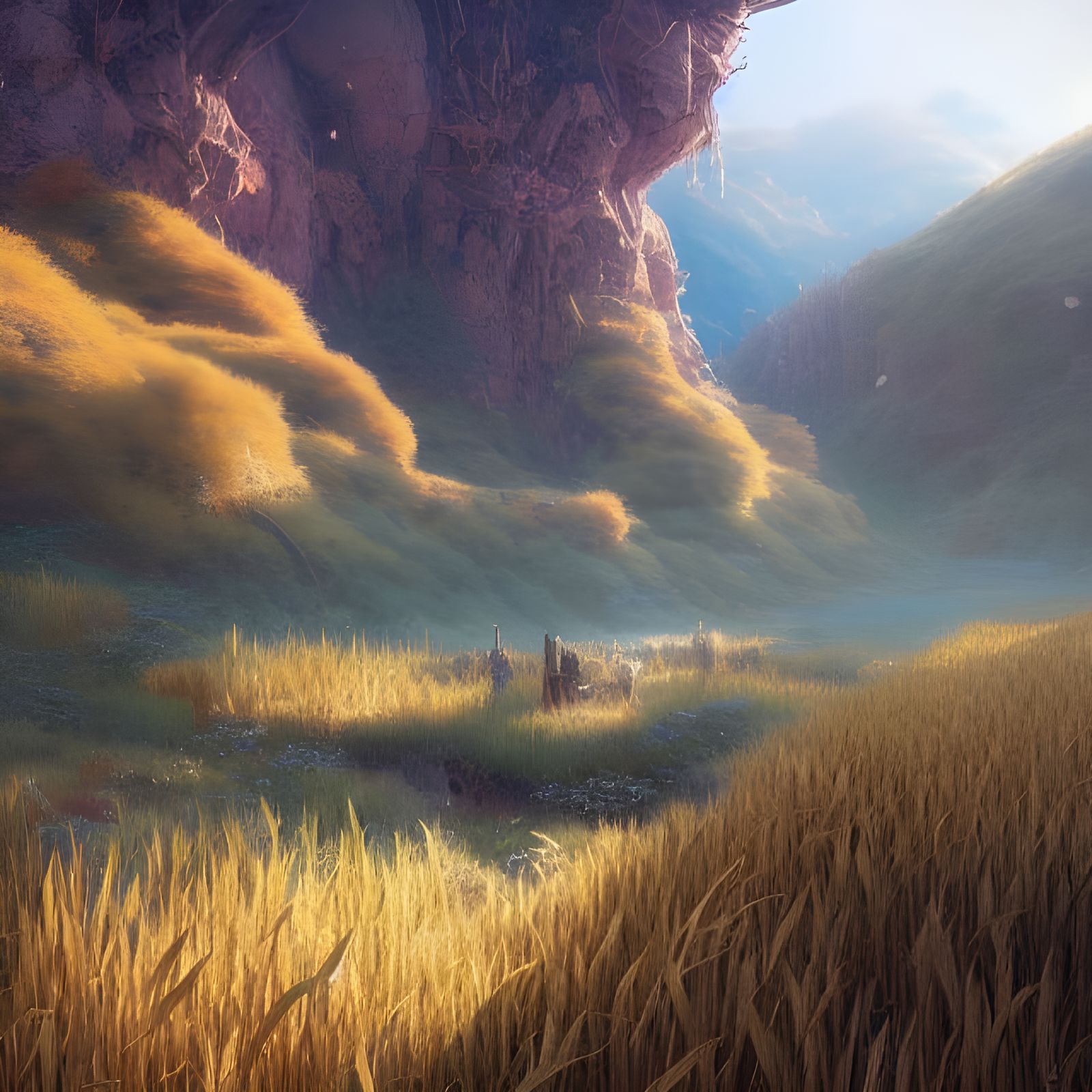 Epic Cornpunk Valley Landscape in Digital Illustration