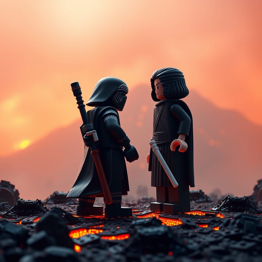 Lego Kylo Ren vs Rey on Volcano Planet
