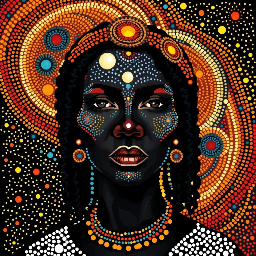 Wandjina Portrait in Pixel Art Style