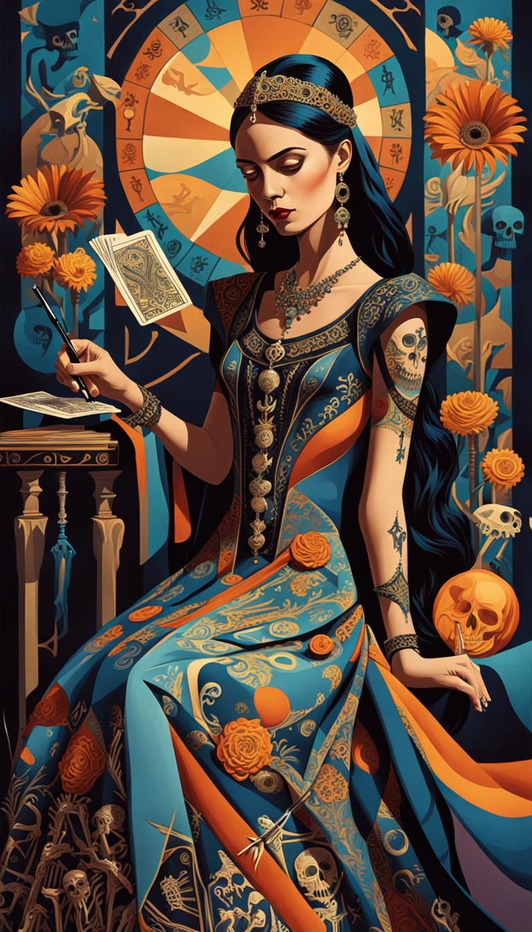 Cubist Designer's Macabre Tarot Card Dance