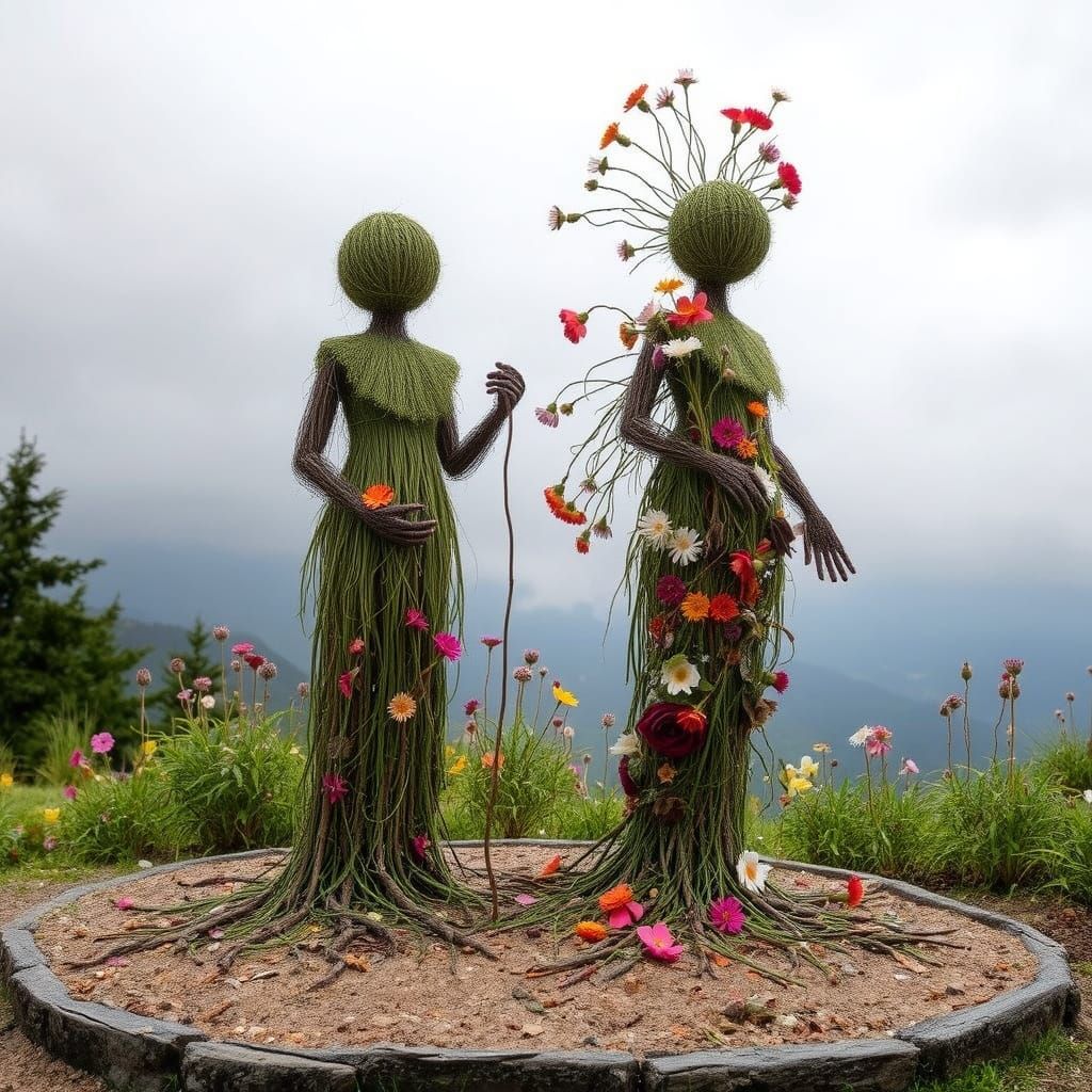 Ephemeral Land Art: Flowers Woven into Sculptural Forms