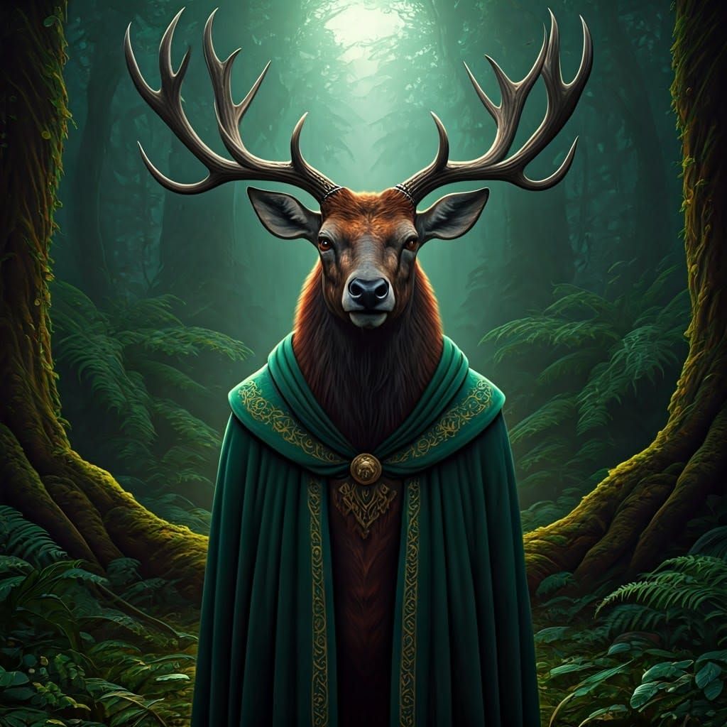 Majestic Megaloceros Giganteus in Emerald Cloak, Primeval Fo...