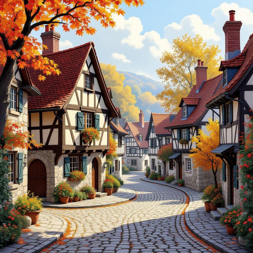Charming Autumn Village Inspired by Rockwell, Potter, and St...