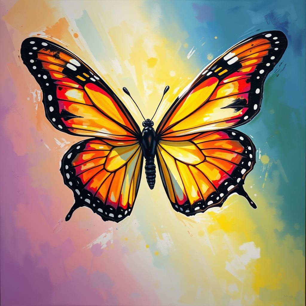 Vibrant Butterfly in Epic Impressionist Style, Thick Brush S...