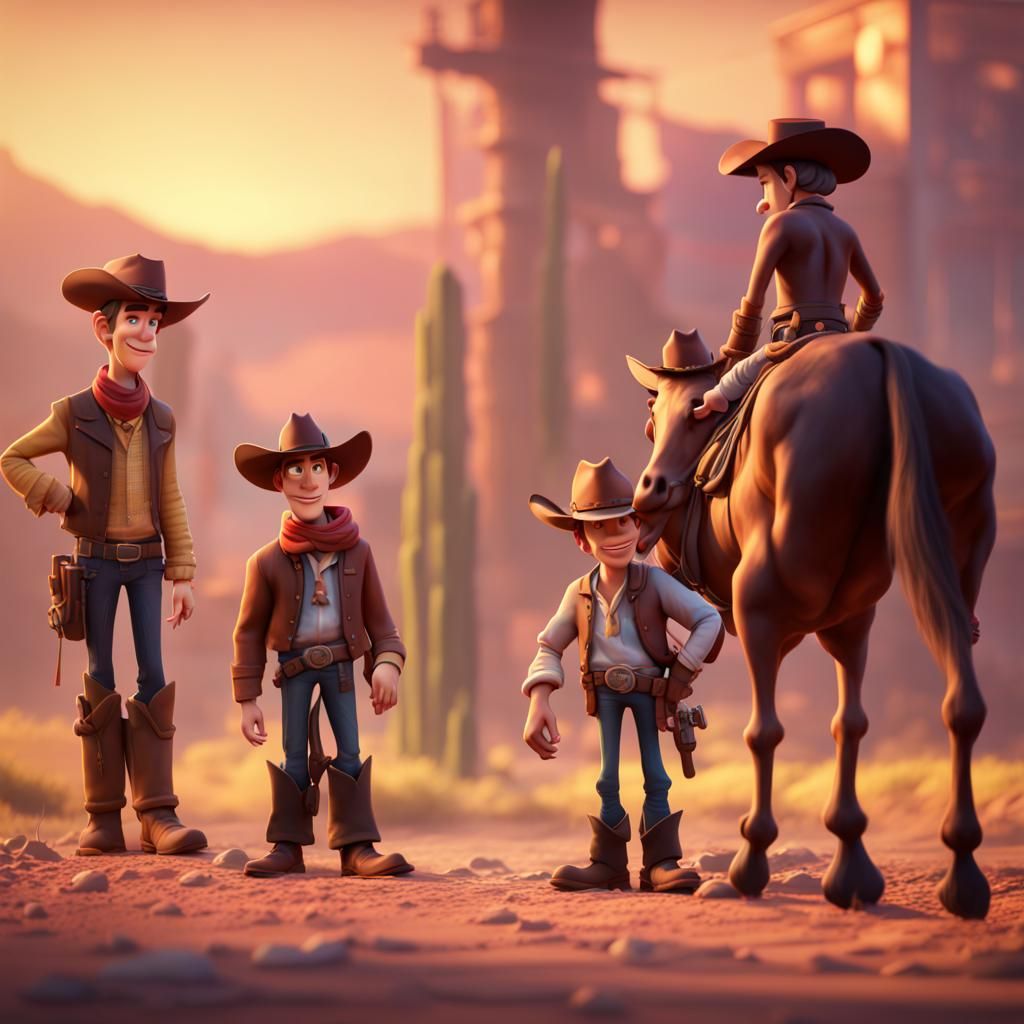 Cowboys in 3D Digital Art Style