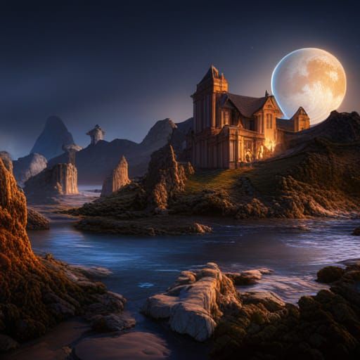 Fantastical Starry Night in Detailed Matte Painting